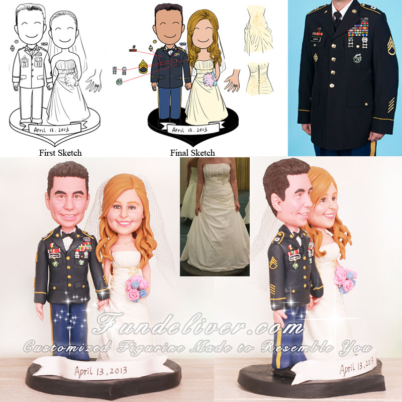 Groom in Army Dress Blues Wedding Cake Toppers